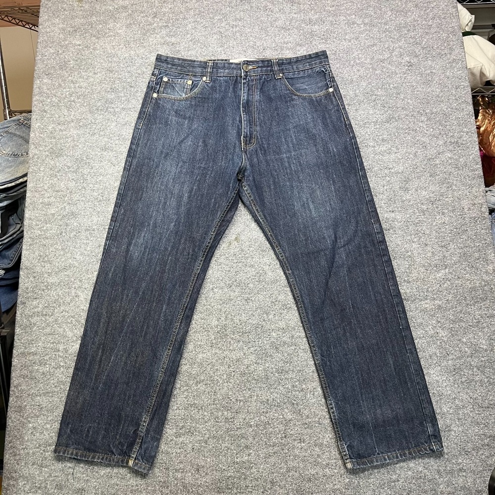 PJ Mark Straight Leg Jeans Men's Blue Denim Classic Pockets Zip Fly Y2K - 39X32